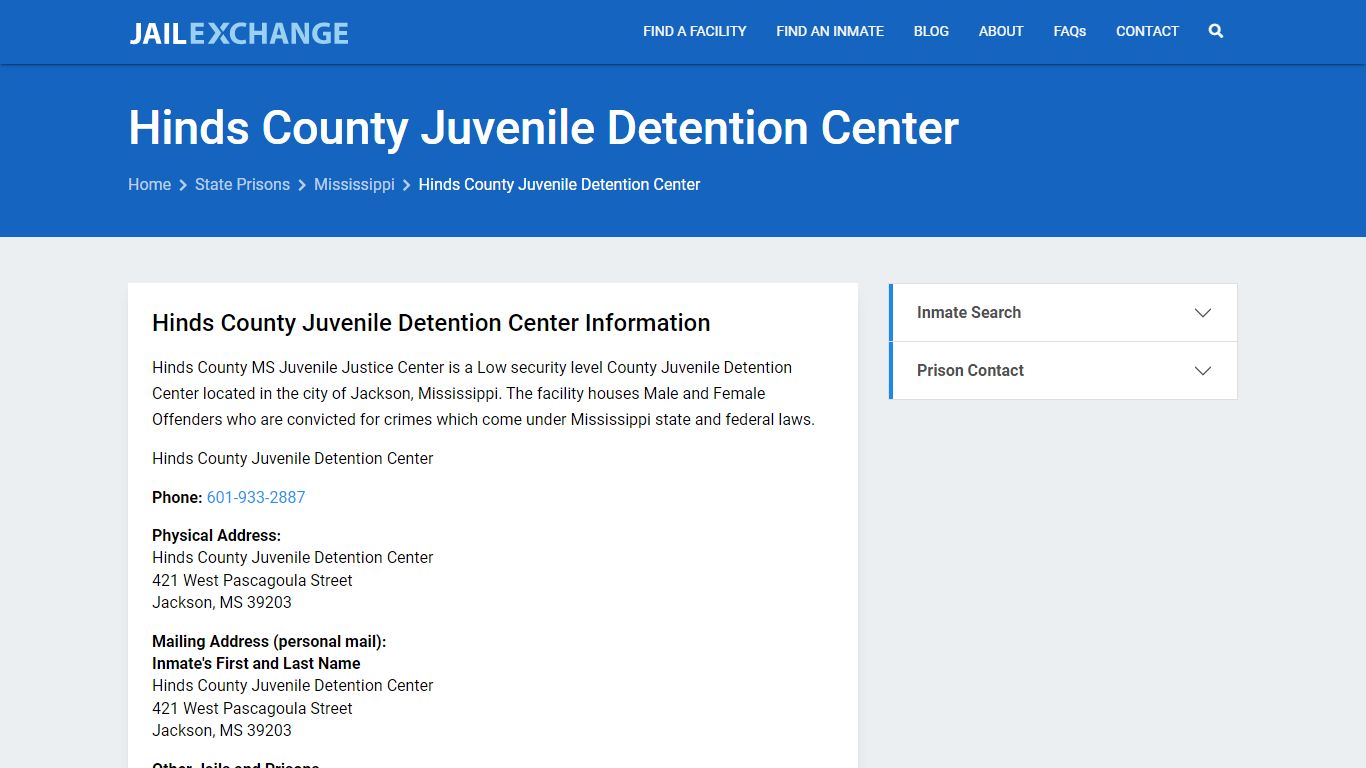 Hinds County Juvenile Detention Center Inmate Search, MS - Jail Exchange